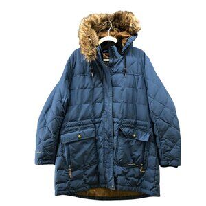 Eddie Bauer Goose Down Puffer Jacket Womens XXL Blue Quilted Parka Hooded